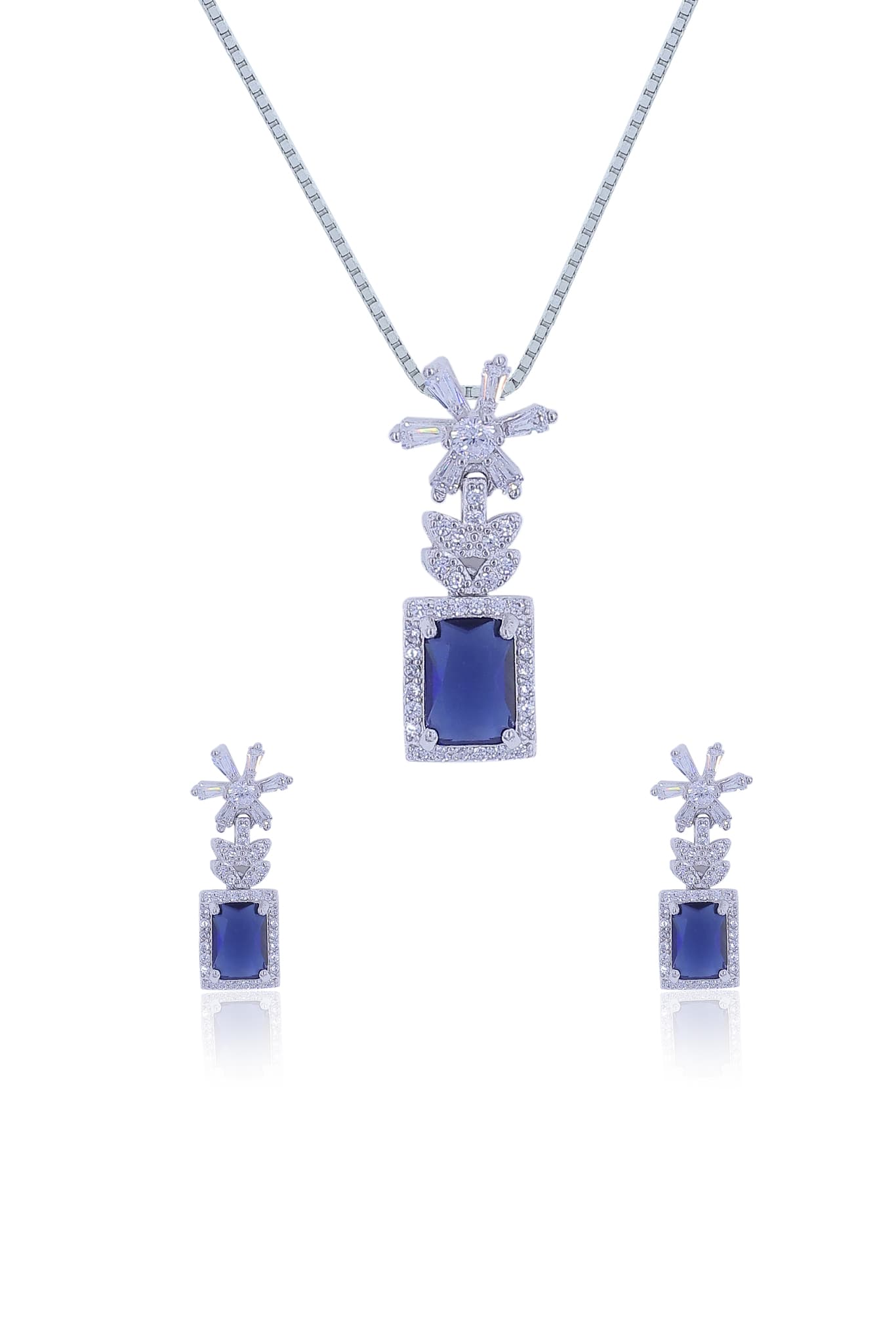 Blue Zircon Drop Pendant Set