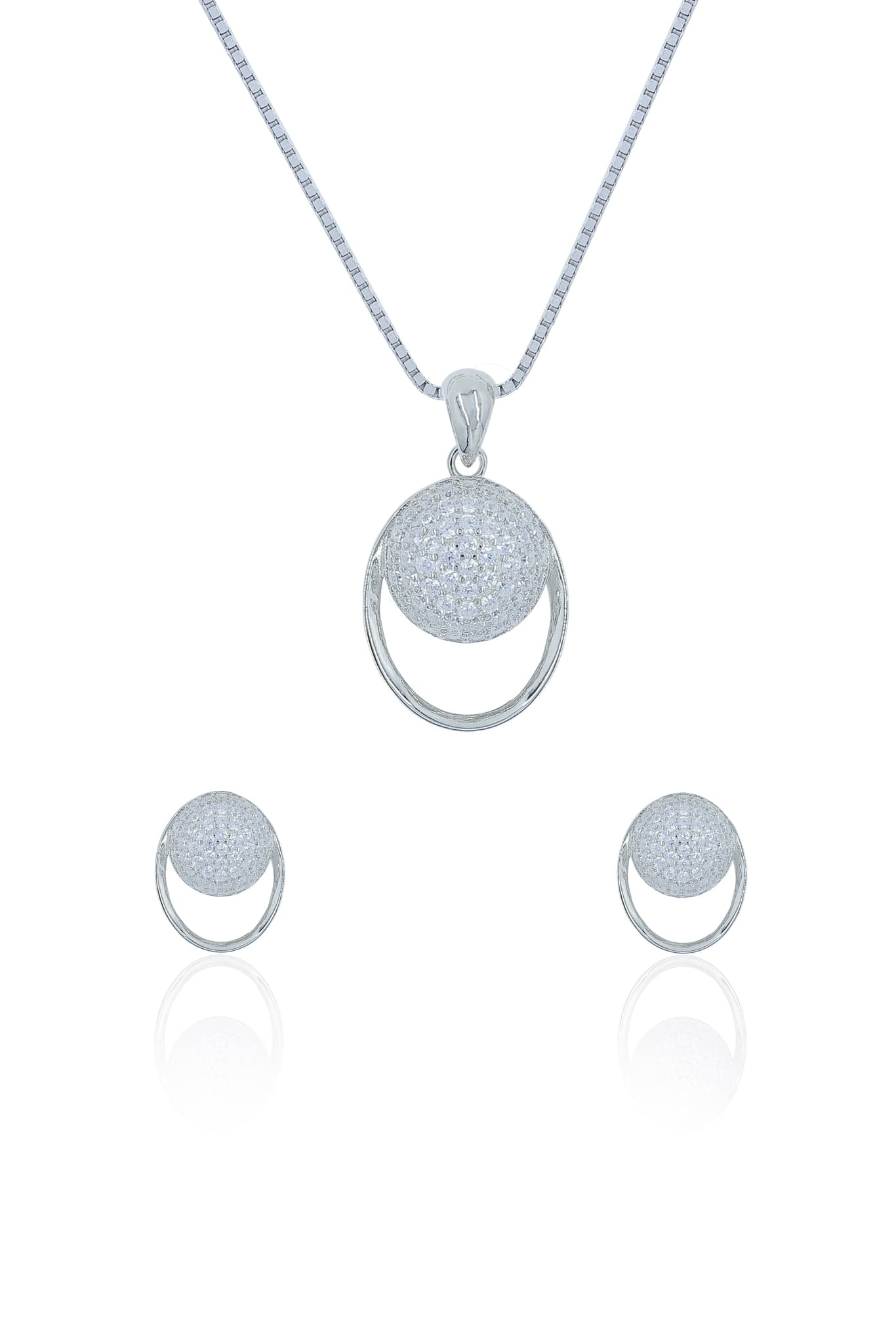 Silver Zircon Orb Pendant Set