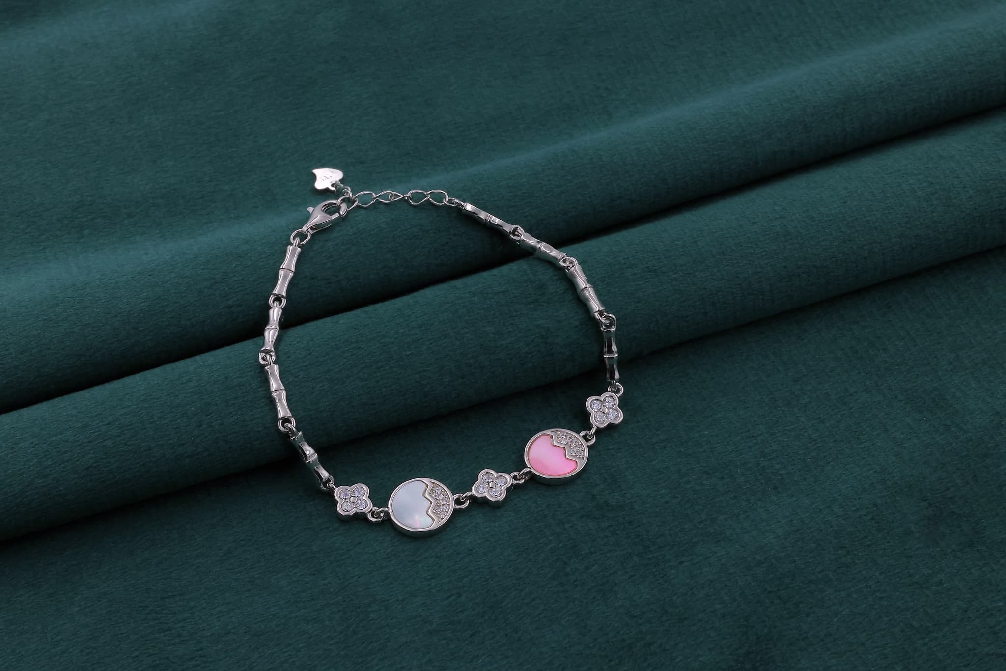 Silver Zircon Enamel Charm Bracelet