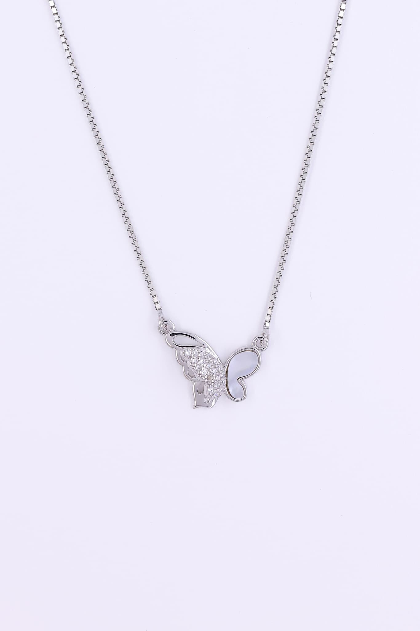 Silver Zircon Butterfly Heart Pendant