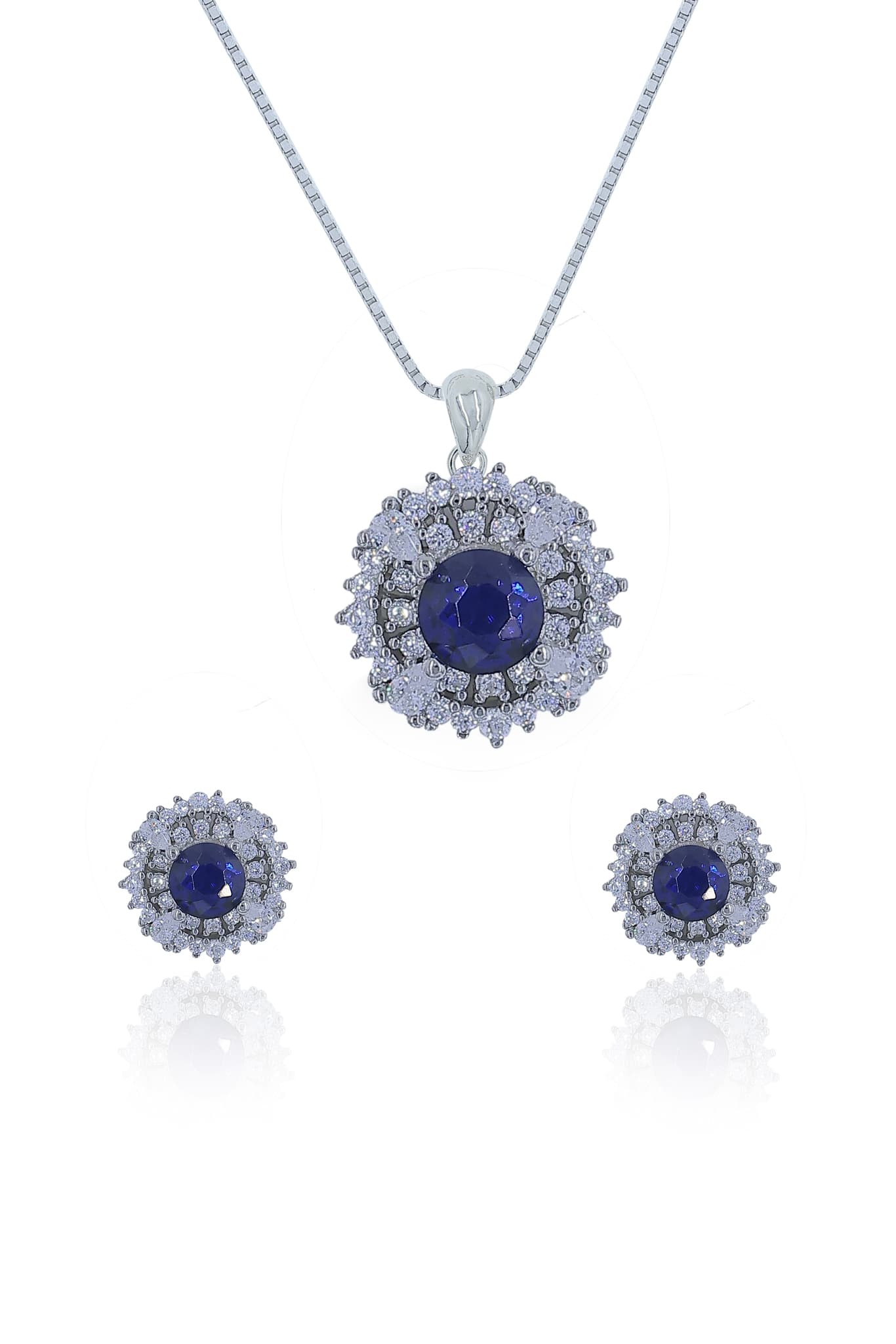Blue Zircon Halo Pendant Set