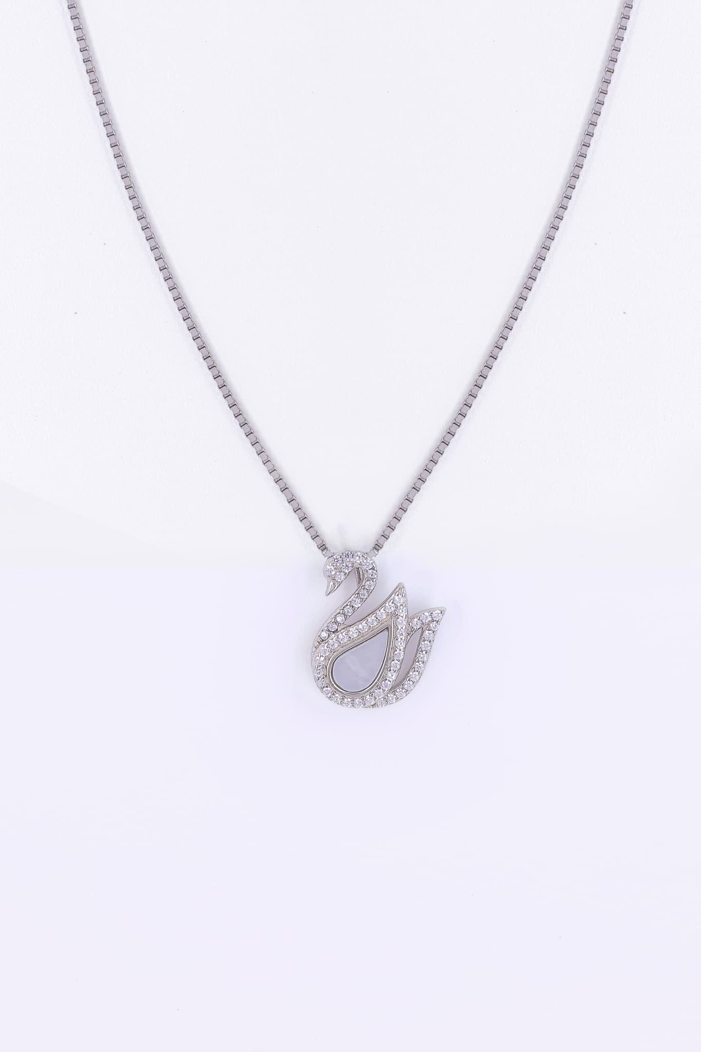 Silver Zircon Swan Pendant Necklace