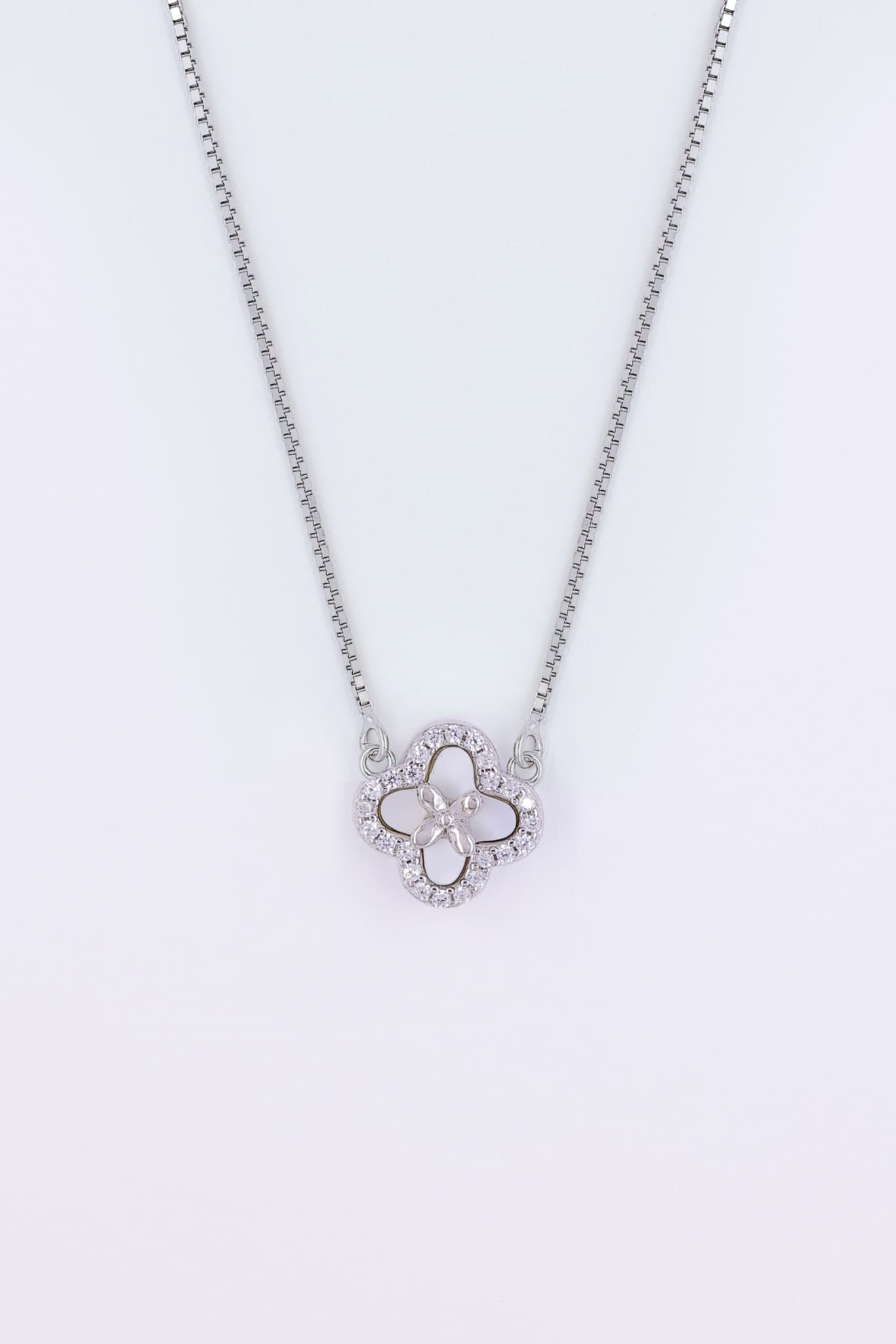 Silver Zircon Floral Pendant Necklace