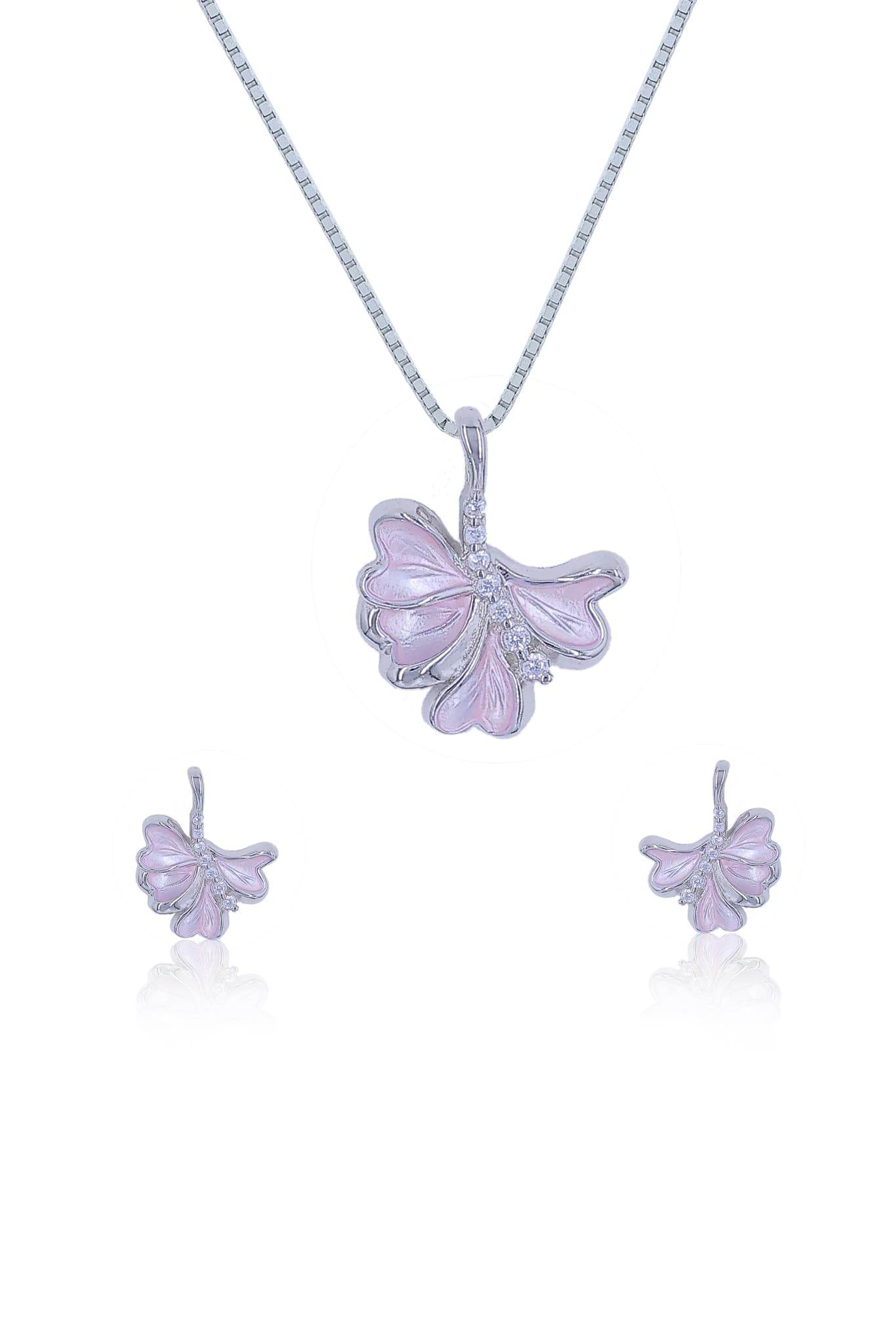 Pink Butterfly Zircon Pendant Set
