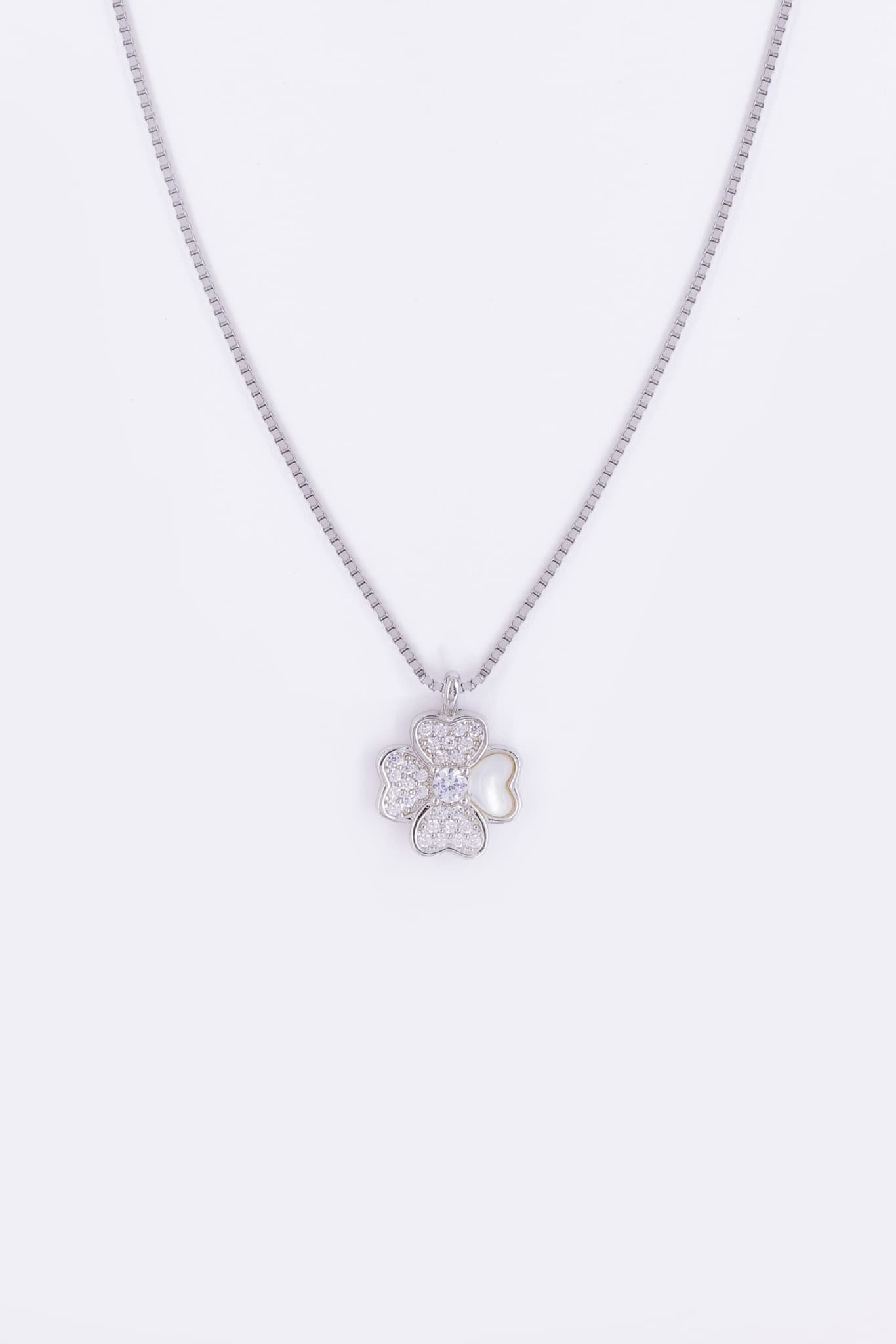 Silver Zircon Clover Pendant Necklace