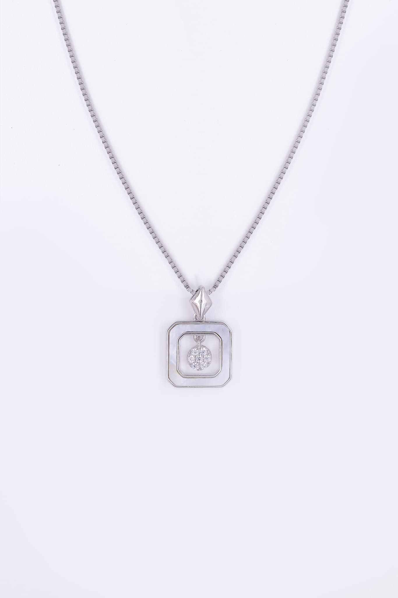 Silver Zircon Square Drop Pendant