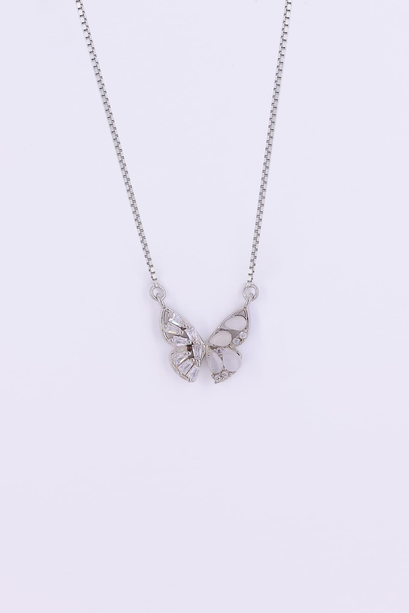Silver Zircon Butterfly Pendant Necklace