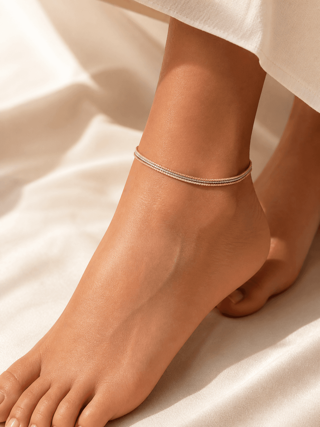 Layered Dual-Chain Textured Anklet
