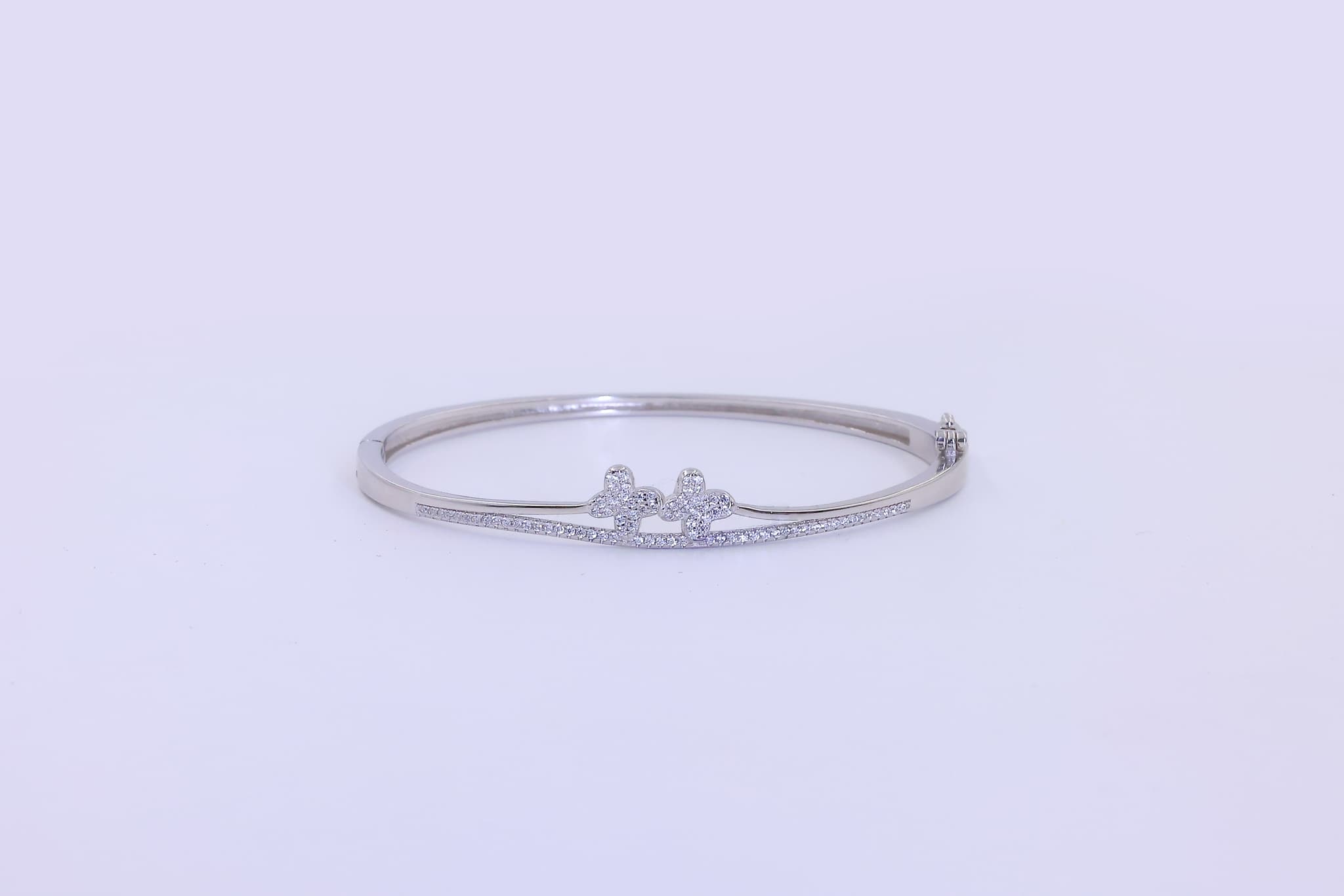 Silver Zircon Clover Charm Bracelet