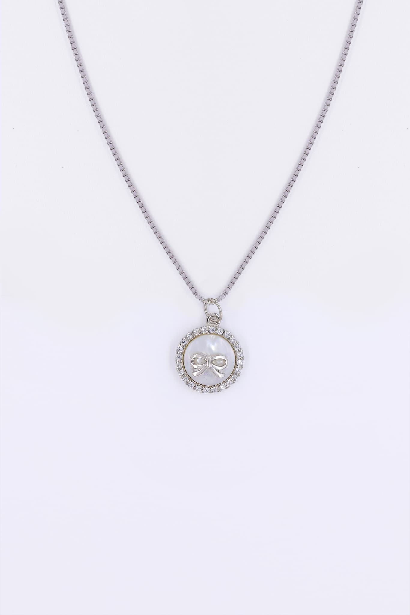 Silver Zircon Bow Circle Pendant