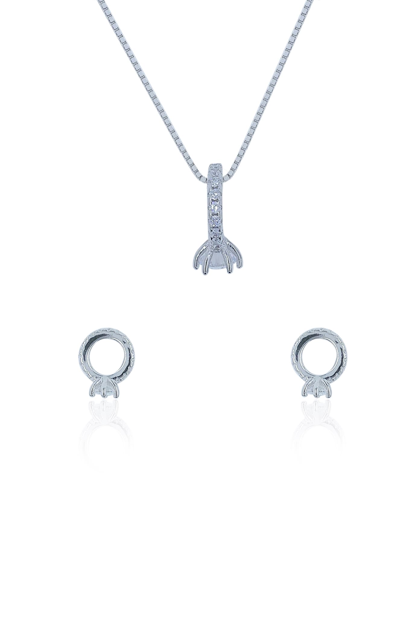 Silver Zircon Drop Pendant Set