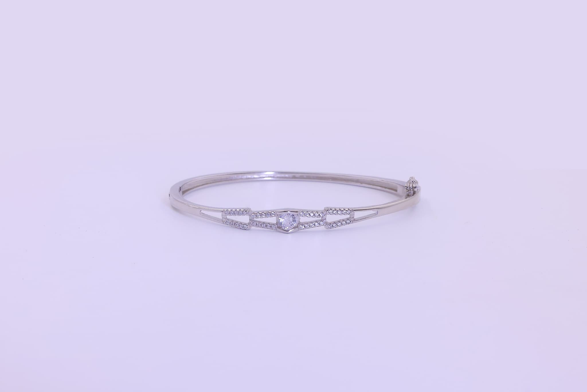 Silver Zircon Geometric Link Bracelet