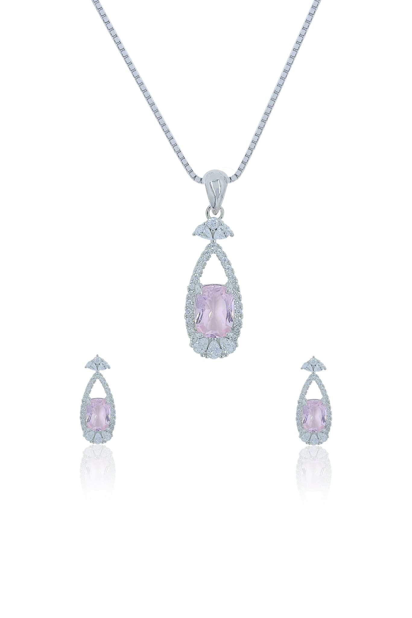 Pink Zircon Teardrop Pendant Set