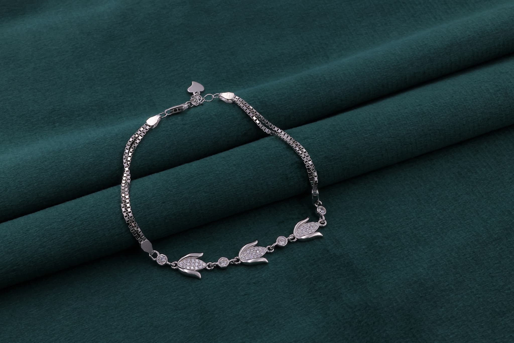 Silver Turtle Zircon Charm Bracelet