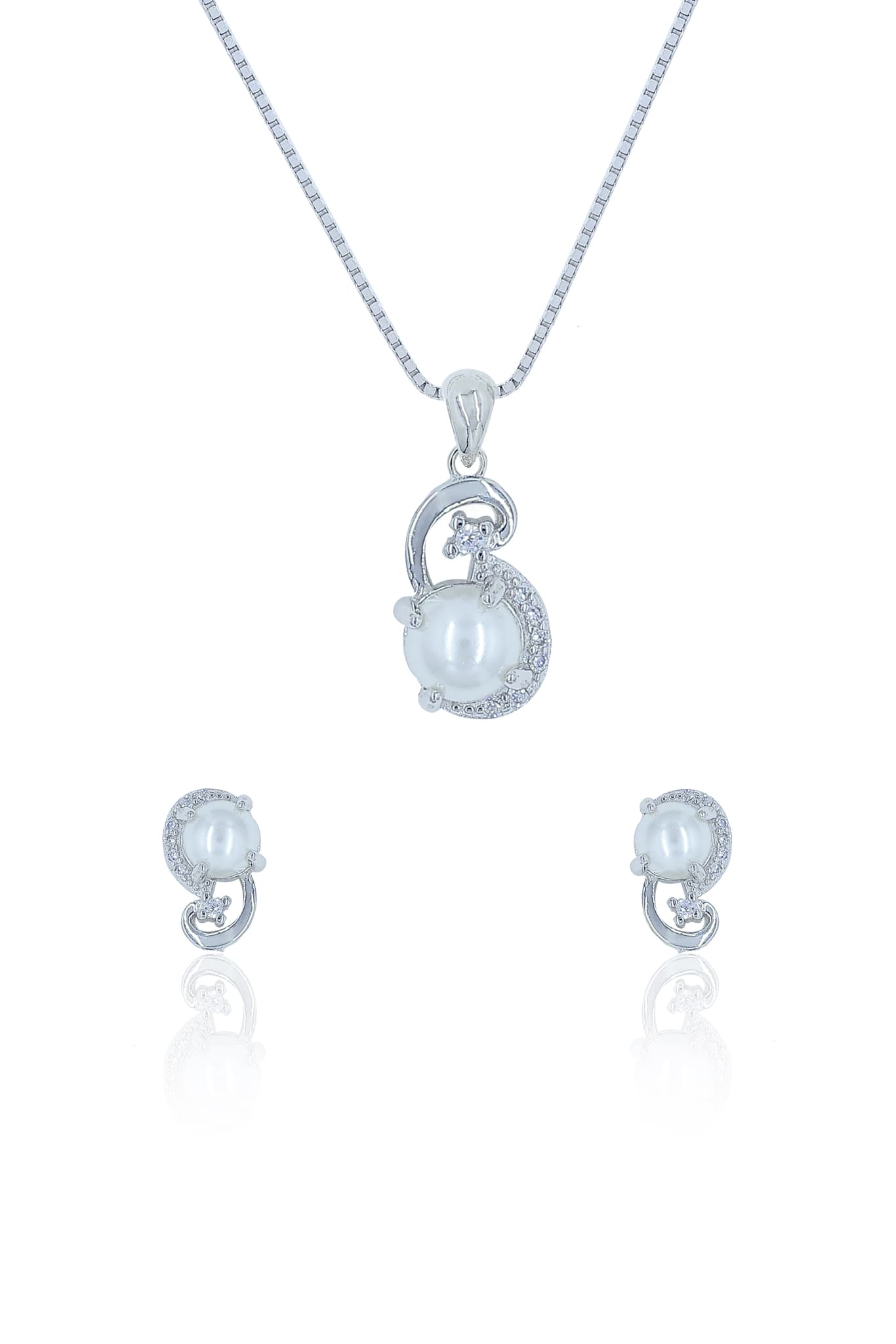 Silver Pearl Zircon Pendant Set