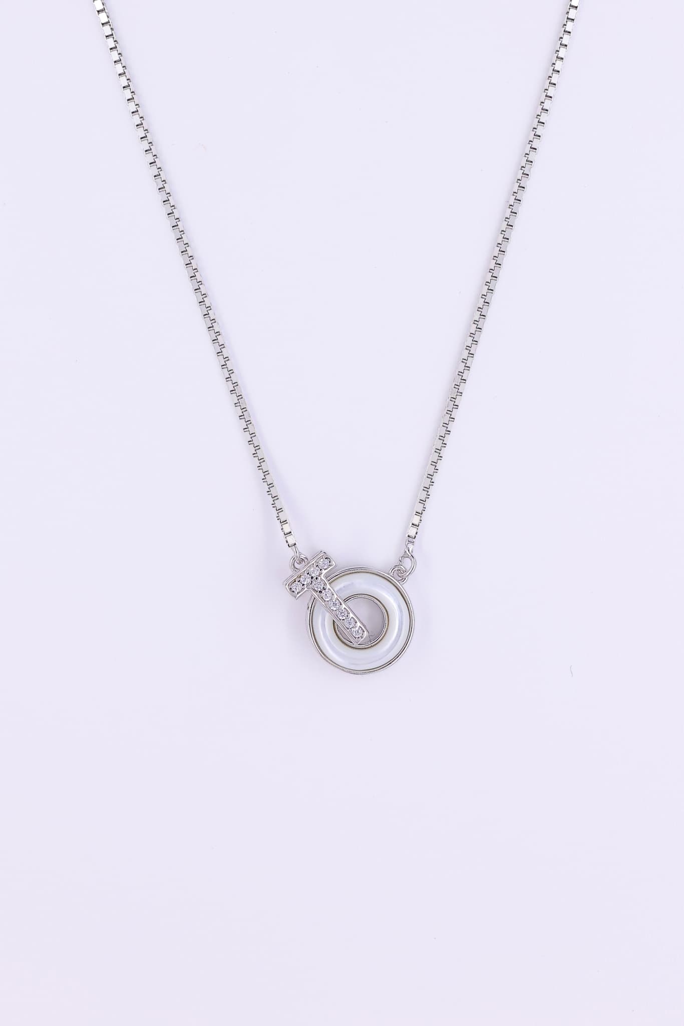 Silver Zircon Circle Pendant Necklace