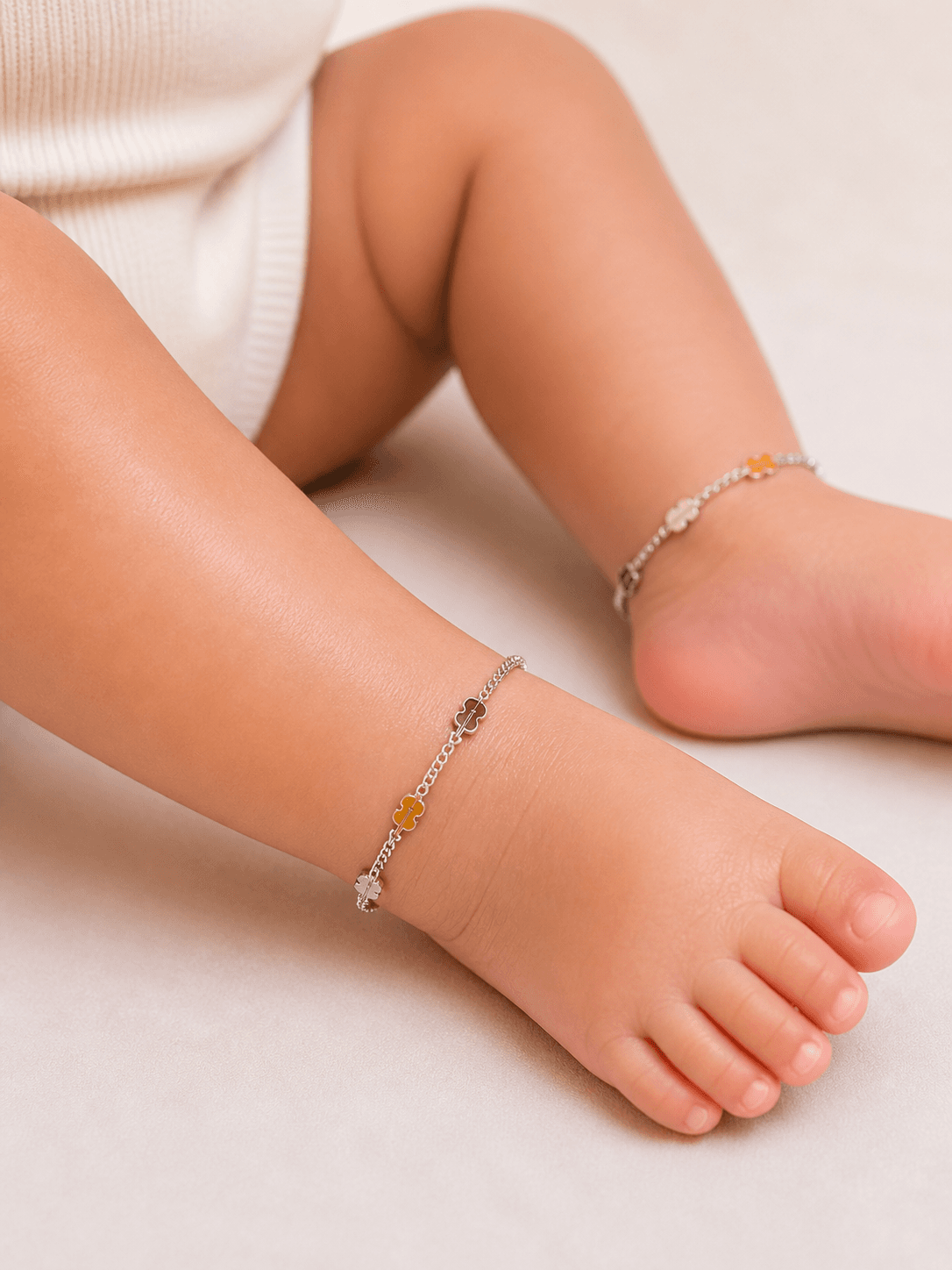 925 Sterling Silver Baby Anklet with Multicolor Enamel Charms | Cute & Minimal Kids Payal | Soft Adjustable Chain | 1 Pair (2 Anklets)
